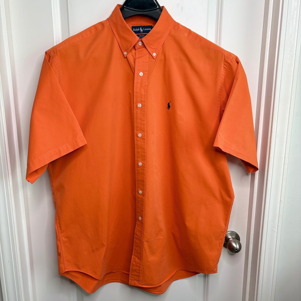 Ralph Lauren Blake Shirt Mens XL Orange Short Sleeve Cotton Button Down EUC